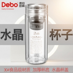Debo德铂 卡克斯高硼硅玻璃水杯 双层杯身带茶格400ml...